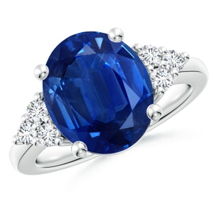 12x10mm AAA Solitaire Oval Blue Sapphire and Diamond Promise Ring in P950 Platinum