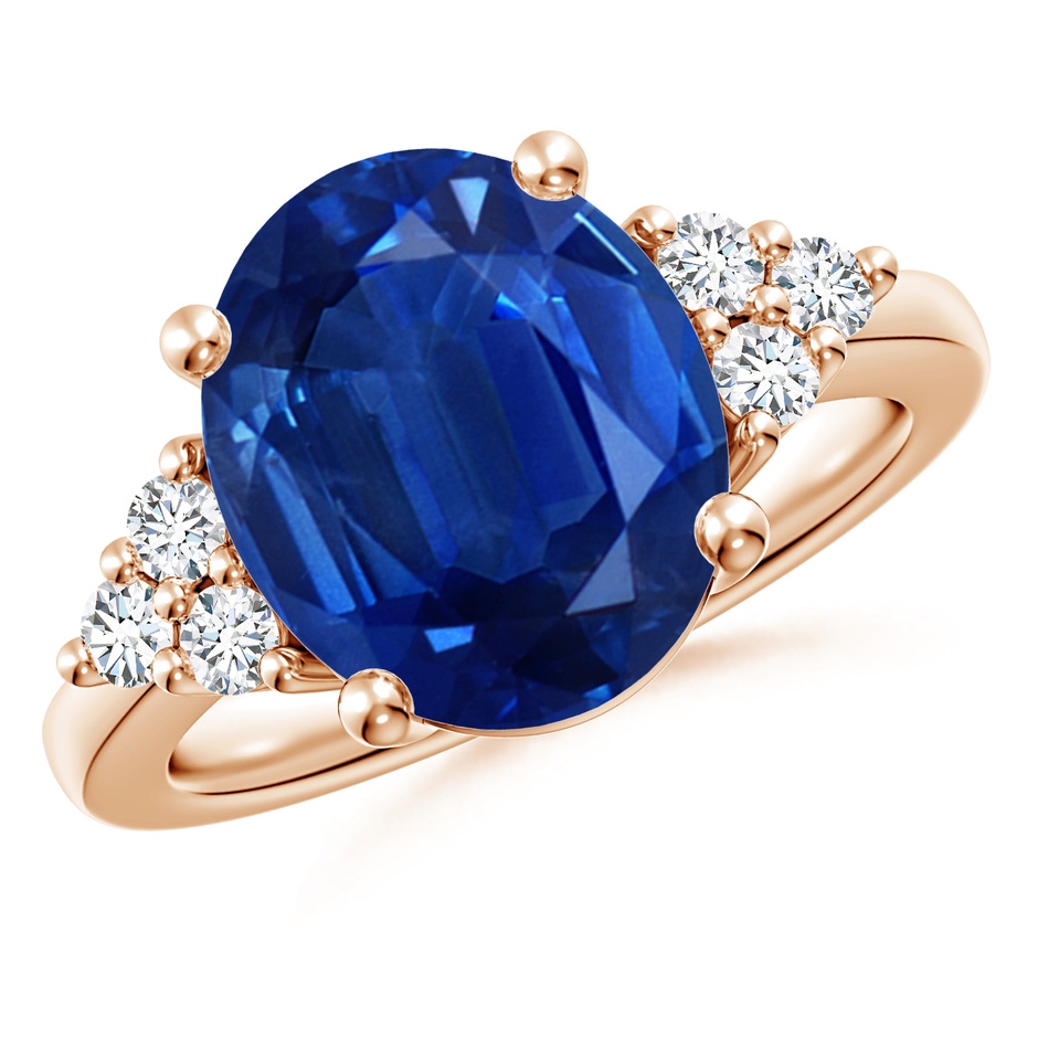 12x10mm AAA Solitaire Oval Blue Sapphire and Diamond Promise Ring in Rose Gold 