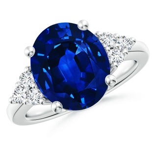 12x10mm AAAA Solitaire Oval Blue Sapphire and Diamond Promise Ring in P950 Platinum