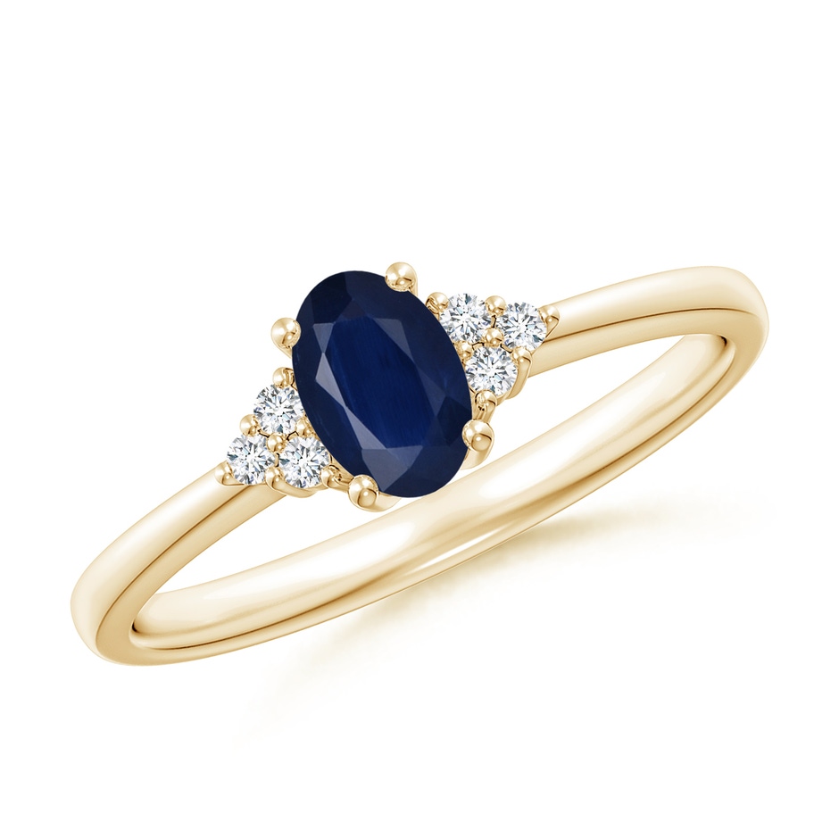 6x4mm A Solitaire Oval Blue Sapphire and Diamond Promise Ring in Yellow Gold 
