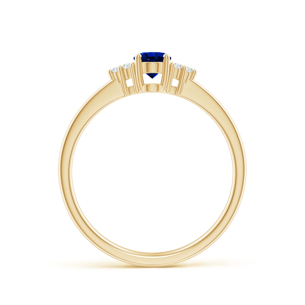 6x4mm AAAA Solitaire Oval Blue Sapphire and Diamond Promise Ring in Yellow Gold - side 199