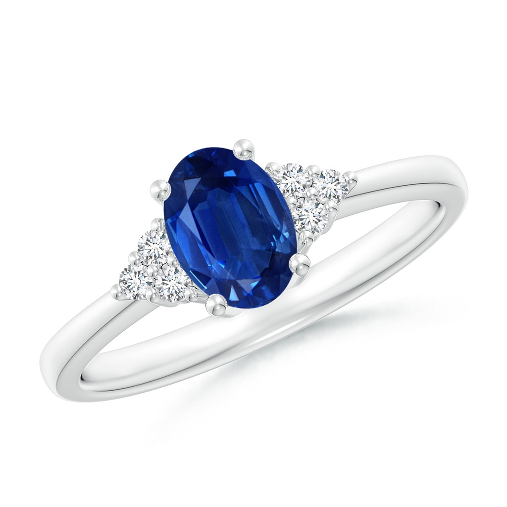 7x5mm AAA Solitaire Oval Blue Sapphire and Diamond Promise Ring in White Gold