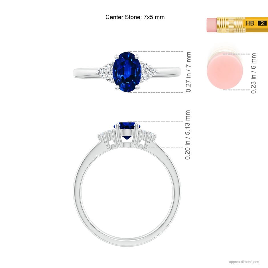 7x5mm AAAA Solitaire Oval Blue Sapphire and Diamond Promise Ring in P950 Platinum ruler
