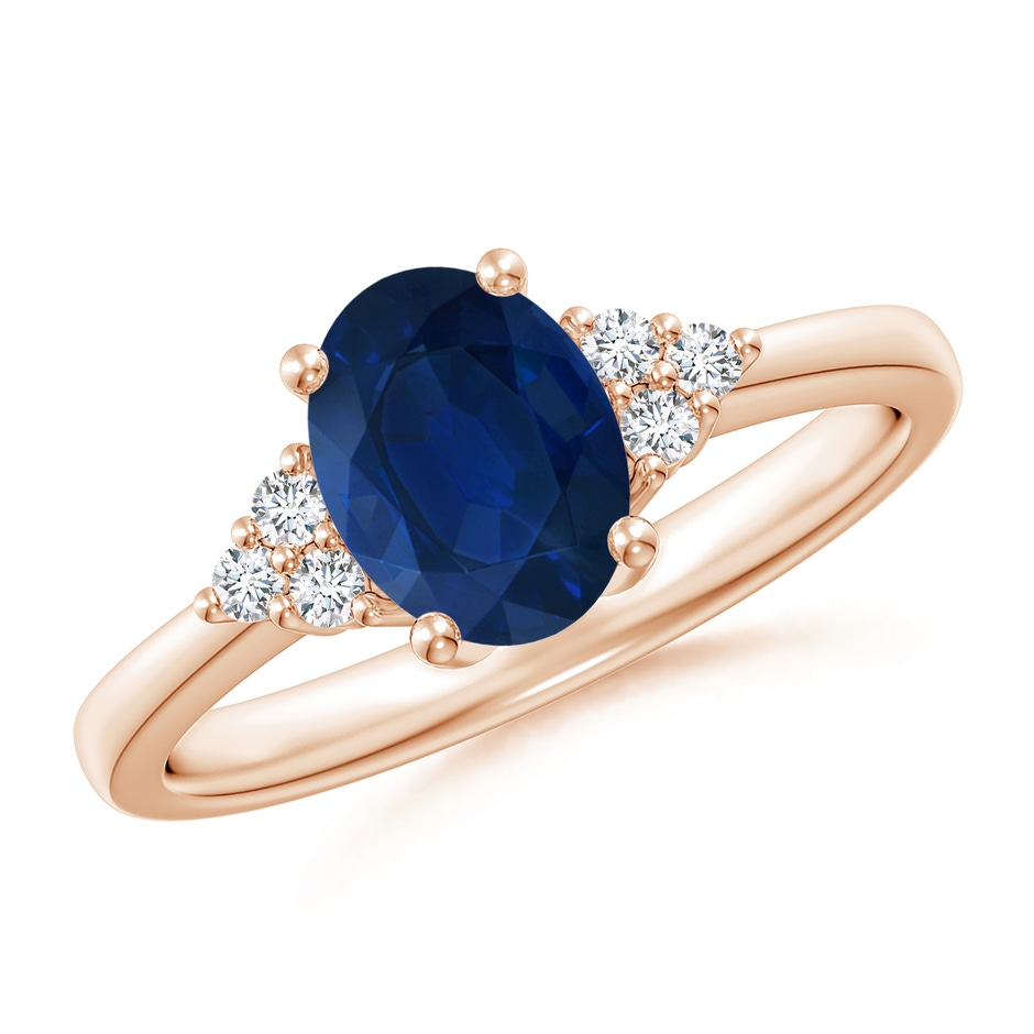 8x6mm AA Solitaire Oval Blue Sapphire and Diamond Promise Ring in Rose Gold 