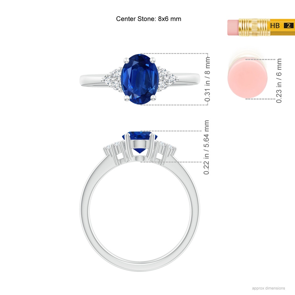 8x6mm AAA Solitaire Oval Blue Sapphire and Diamond Promise Ring in White Gold ruler