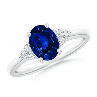8x6mm AAAA Solitaire Oval Blue Sapphire and Diamond Promise Ring in P950 Platinum