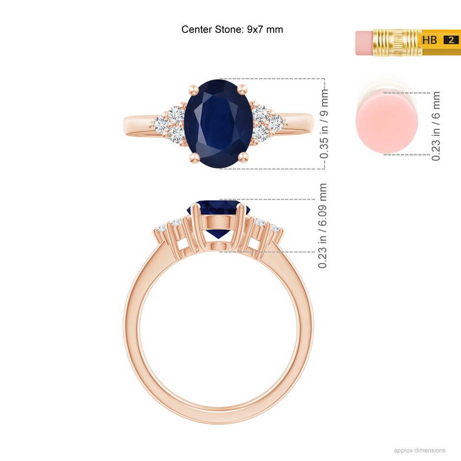 9x7mm A Solitaire Oval Blue Sapphire and Diamond Promise Ring in Rose Gold ruler