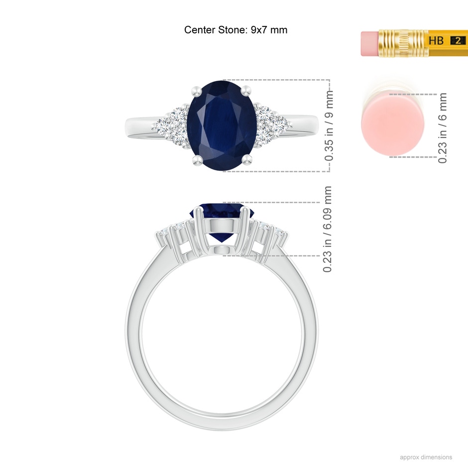 9x7mm A Solitaire Oval Blue Sapphire and Diamond Promise Ring in White Gold ruler