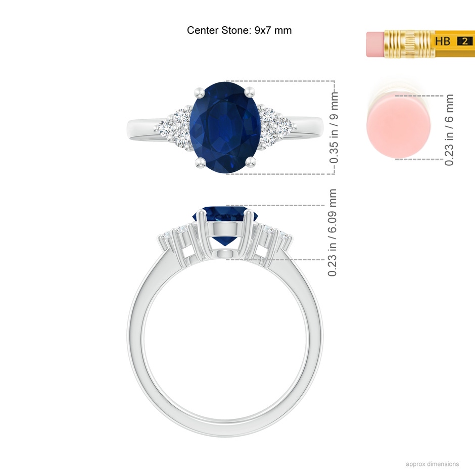 9x7mm AA Solitaire Oval Blue Sapphire and Diamond Promise Ring in White Gold ruler