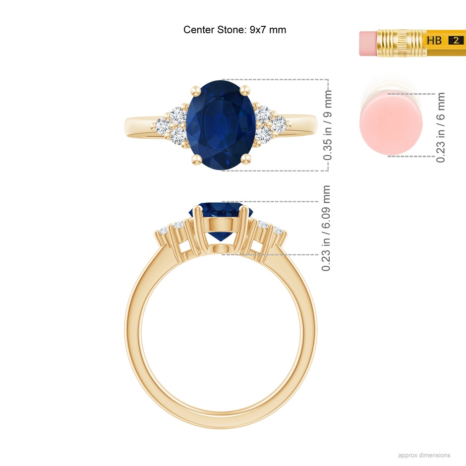 9x7mm AA Solitaire Oval Blue Sapphire and Diamond Promise Ring in Yellow Gold ruler