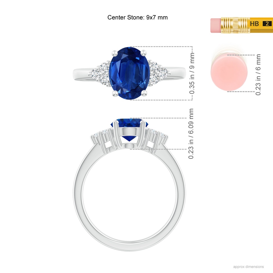 9x7mm AAA Solitaire Oval Blue Sapphire and Diamond Promise Ring in P950 Platinum ruler