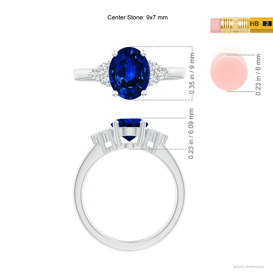 9x7mm AAAA Solitaire Oval Blue Sapphire and Diamond Promise Ring in White Gold ruler