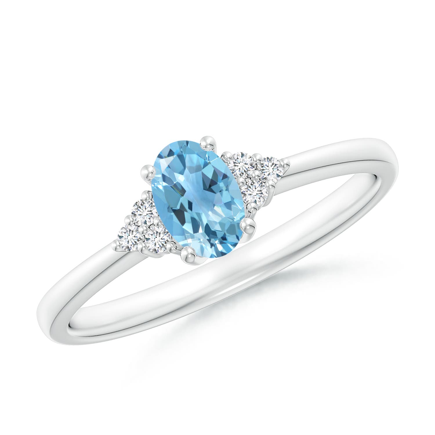 6x4mm A Solitaire Oval Swiss Blue Topaz Ring with Trio Diamond Accents in P950 Platinum
