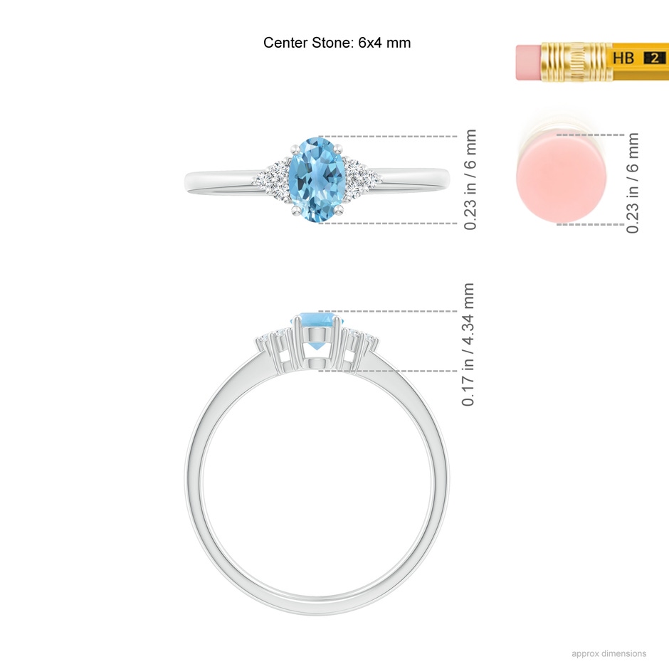 6x4mm A Solitaire Oval Swiss Blue Topaz Ring with Trio Diamond Accents in P950 Platinum ruler