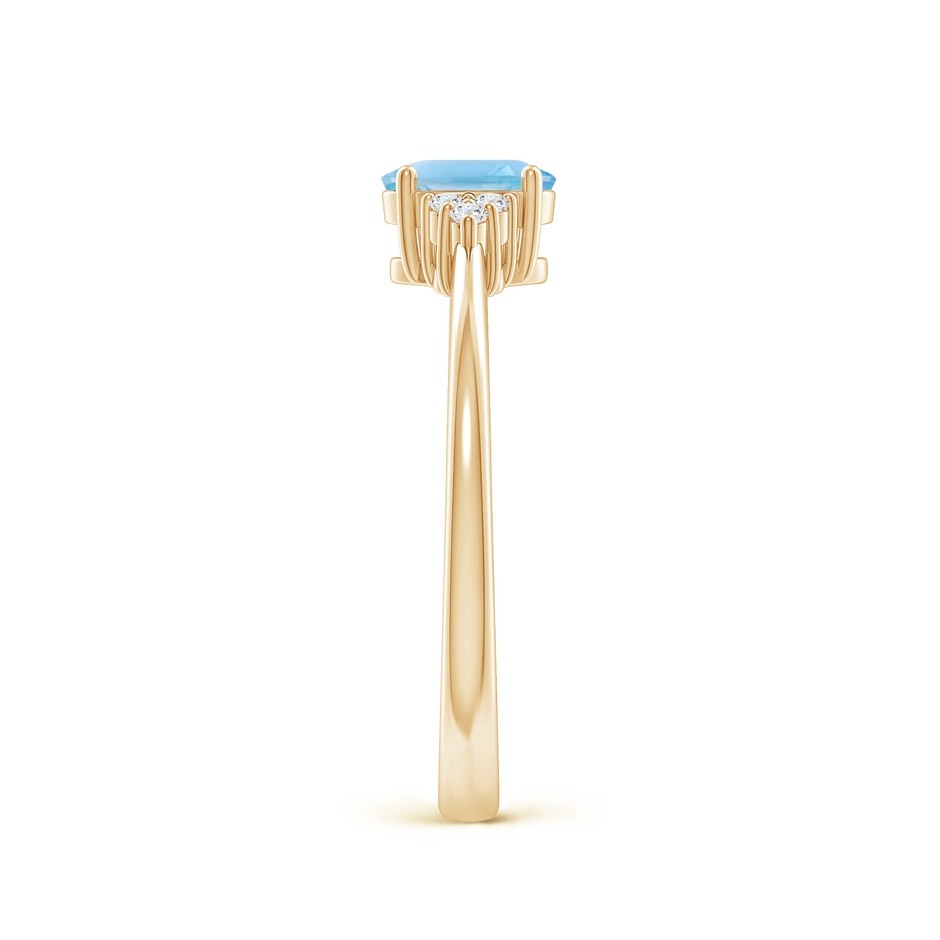 6x4mm A Solitaire Oval Swiss Blue Topaz Ring with Trio Diamond Accents in Yellow Gold side 2