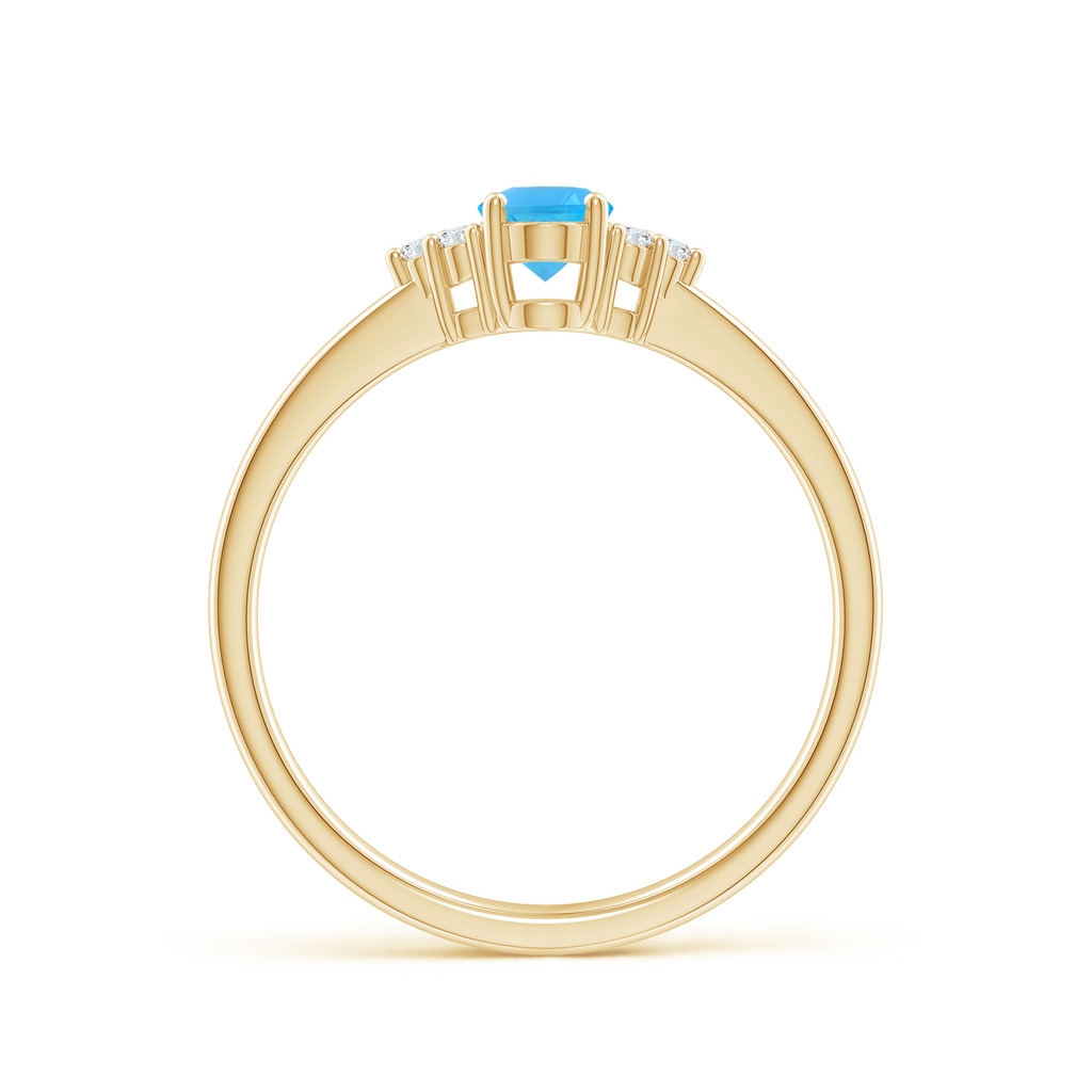 6x4mm AAA Solitaire Oval Swiss Blue Topaz Ring with Trio Diamond Accents in 9K Yellow Gold Side 1