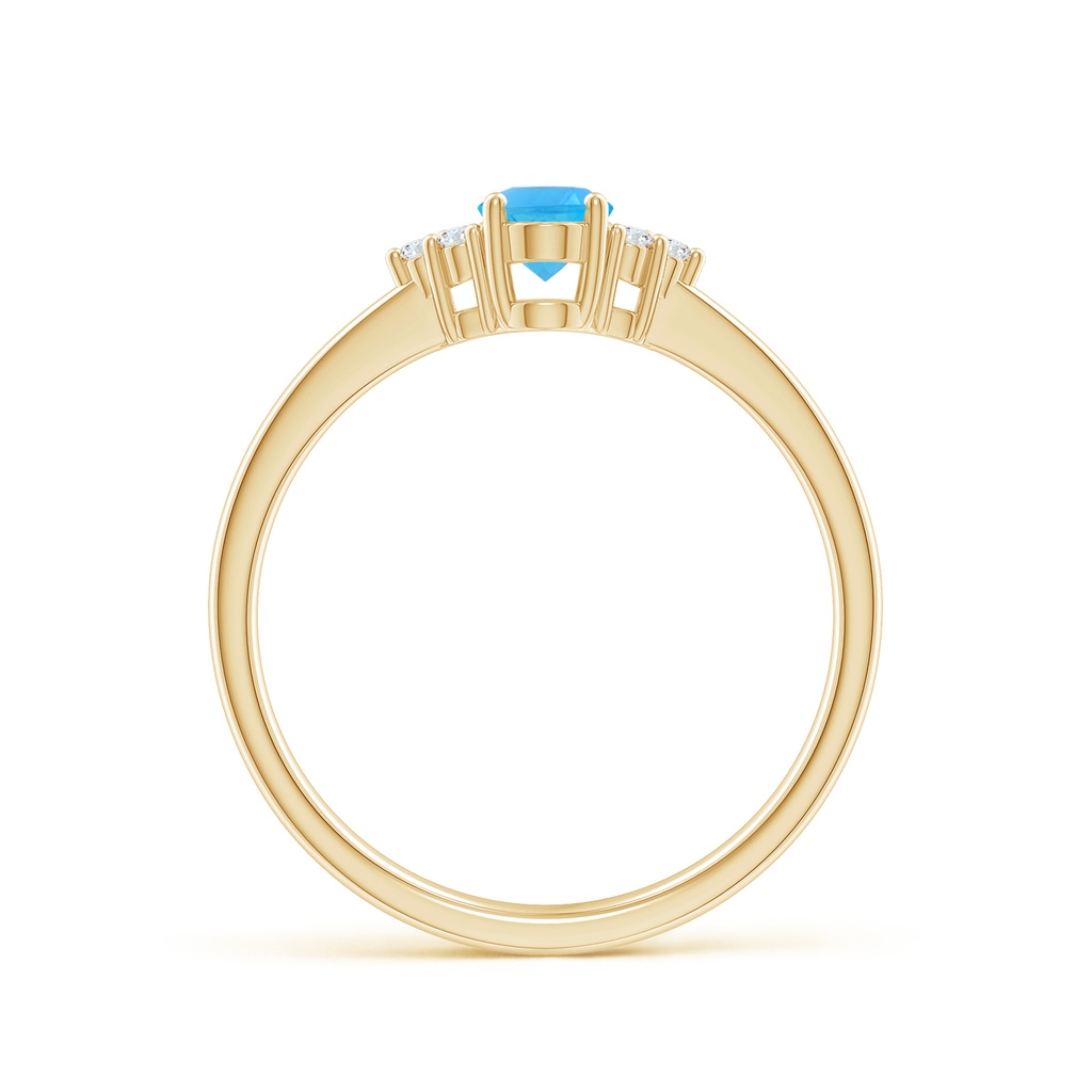 6x4mm AAA Solitaire Oval Swiss Blue Topaz Ring with Trio Diamond Accents in 9K Yellow Gold - side 1