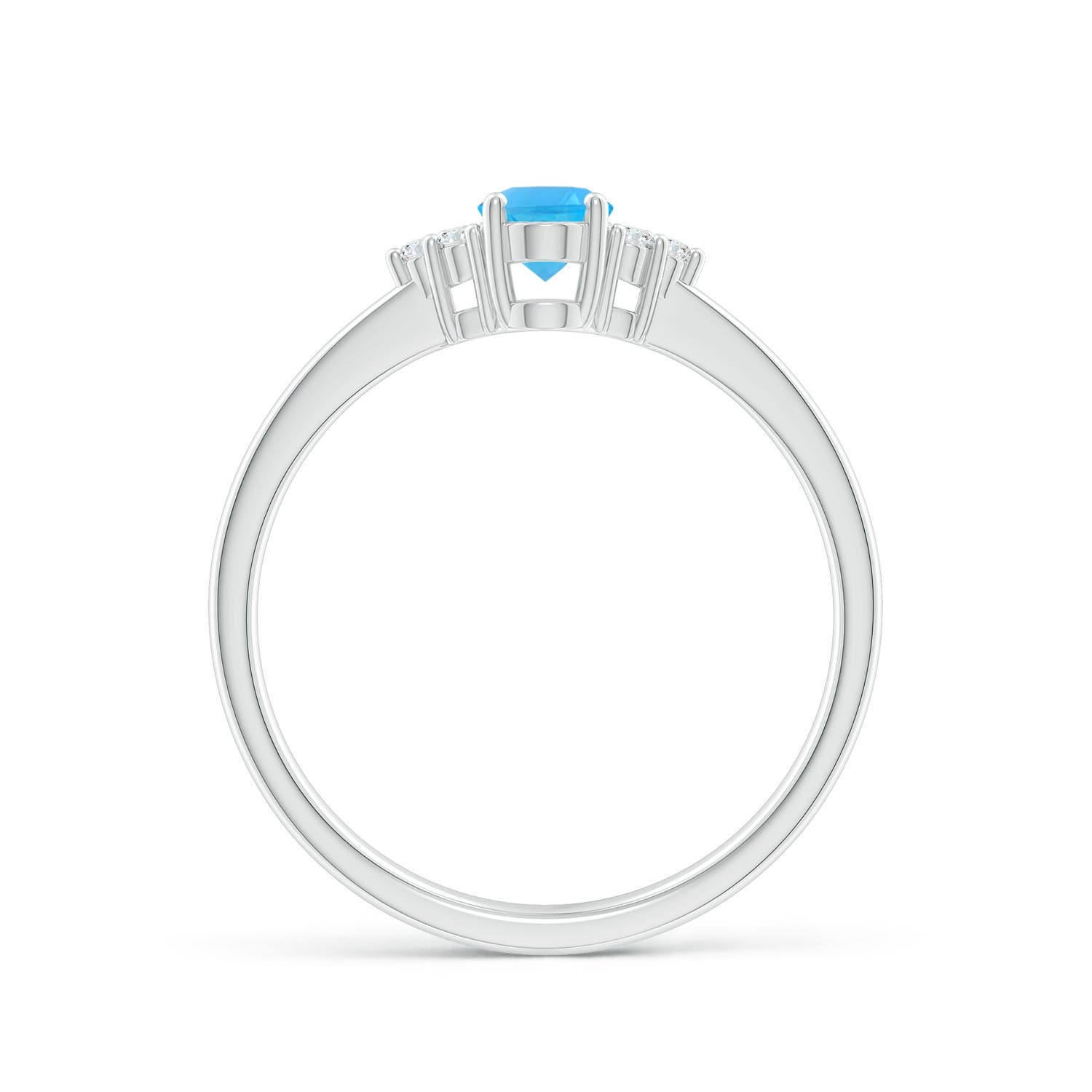 6x4mm AAA Solitaire Oval Swiss Blue Topaz Ring with Trio Diamond Accents in P950 Platinum