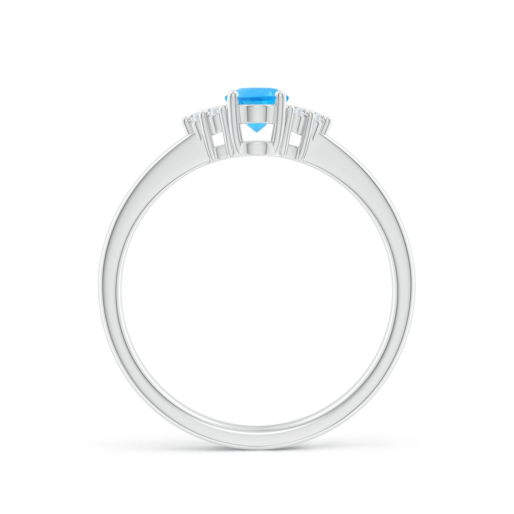 6x4mm AAAA Solitaire Oval Swiss Blue Topaz Ring with Trio Diamond Accents in P950 Platinum Side 1