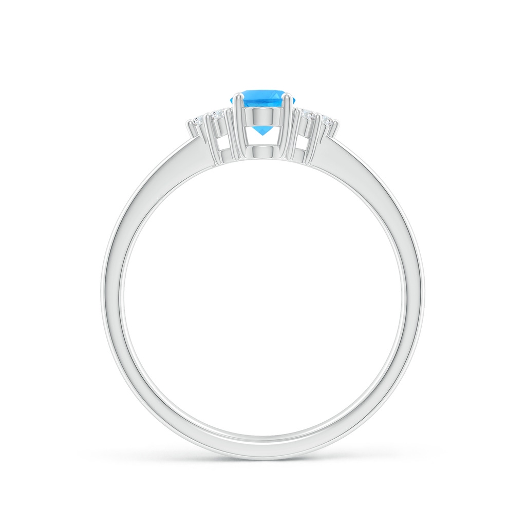 6x4mm AAAA Solitaire Oval Swiss Blue Topaz Ring with Trio Diamond Accents in P950 Platinum - side 1