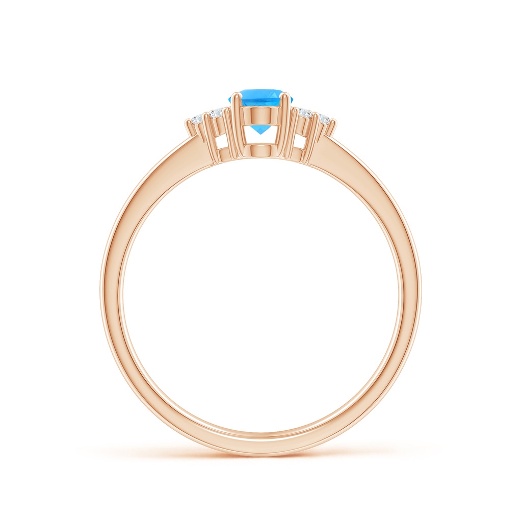 6x4mm AAAA Solitaire Oval Swiss Blue Topaz Ring with Trio Diamond Accents in Rose Gold - side 1