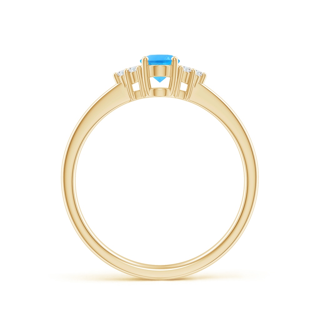6x4mm AAAA Solitaire Oval Swiss Blue Topaz Ring with Trio Diamond Accents in Yellow Gold Side 1