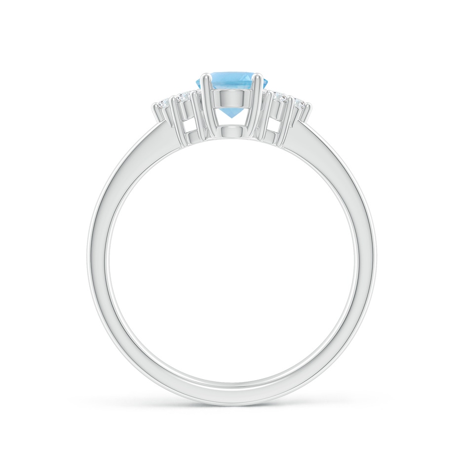 7x5mm A Solitaire Oval Swiss Blue Topaz Ring with Trio Diamond Accents in P950 Platinum side 1