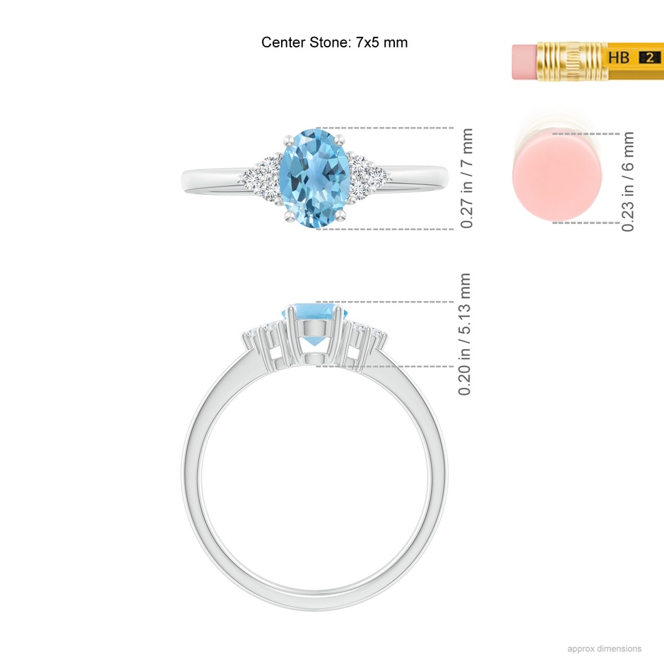 7x5mm A Solitaire Oval Swiss Blue Topaz Ring with Trio Diamond Accents in P950 Platinum ruler
