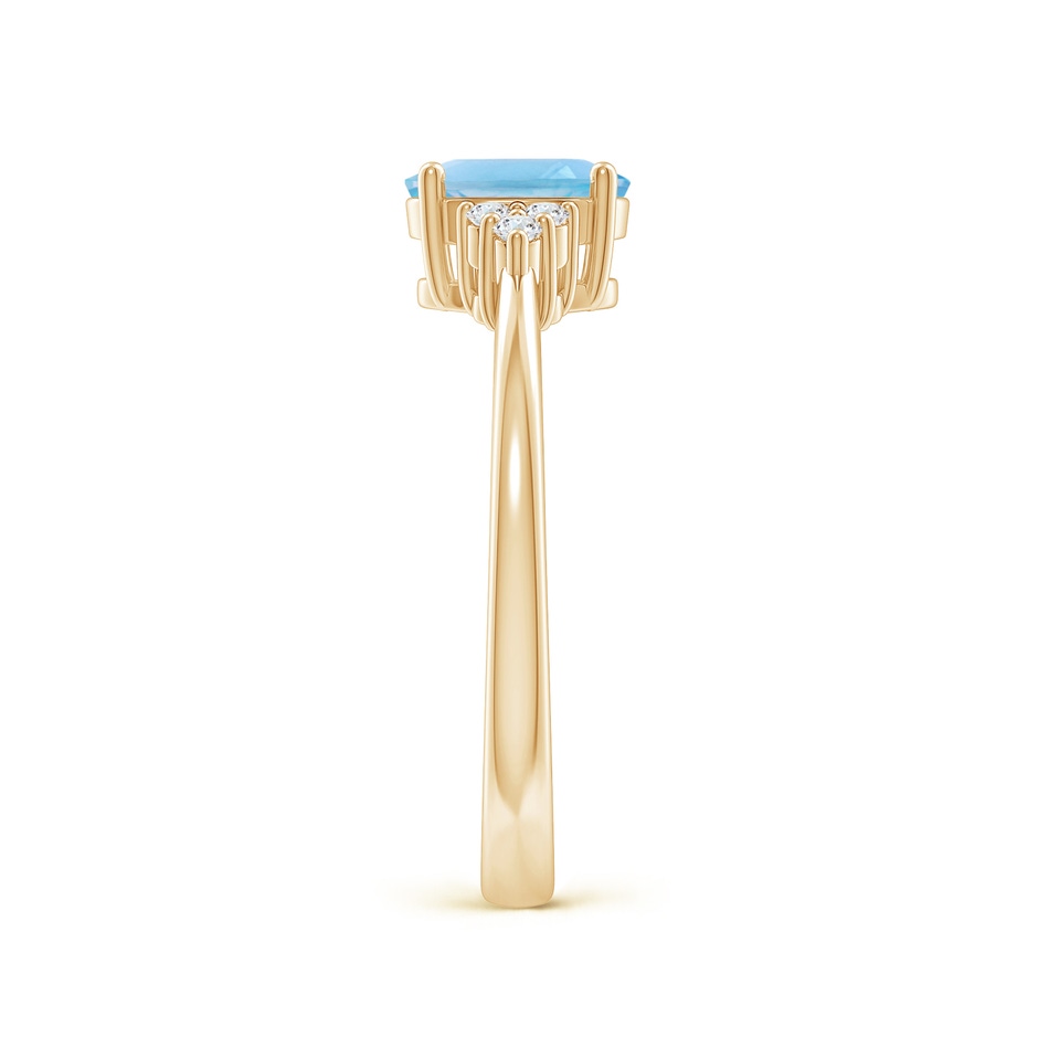 7x5mm A Solitaire Oval Swiss Blue Topaz Ring with Trio Diamond Accents in Yellow Gold side 2