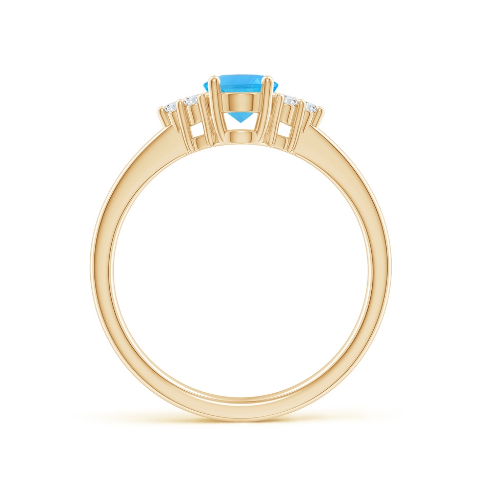 7x5mm AAA Solitaire Oval Swiss Blue Topaz Ring with Trio Diamond Accents in Yellow Gold side 1
