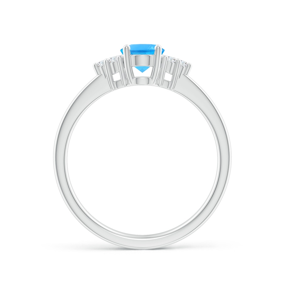 7x5mm AAAA Solitaire Oval Swiss Blue Topaz Ring with Trio Diamond Accents in P950 Platinum side 1