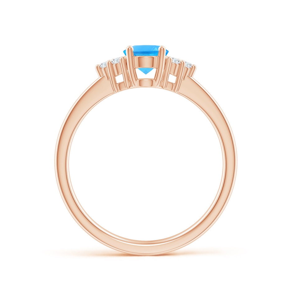 7x5mm AAAA Solitaire Oval Swiss Blue Topaz Ring with Trio Diamond Accents in Rose Gold side 1