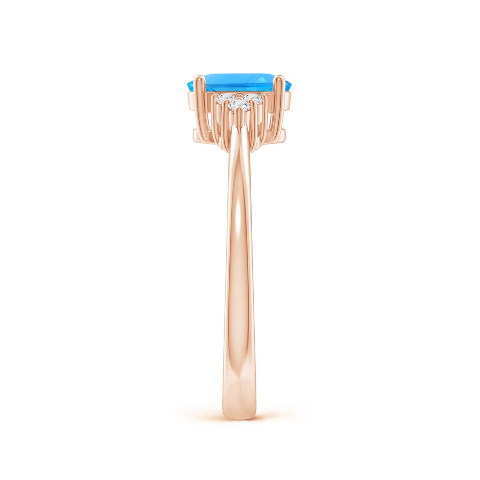 7x5mm AAAA Solitaire Oval Swiss Blue Topaz Ring with Trio Diamond Accents in Rose Gold side 2