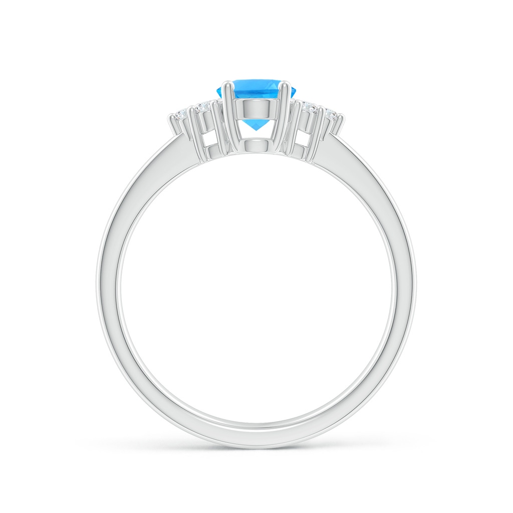 7x5mm AAAA Solitaire Oval Swiss Blue Topaz Ring with Trio Diamond Accents in White Gold Side 1