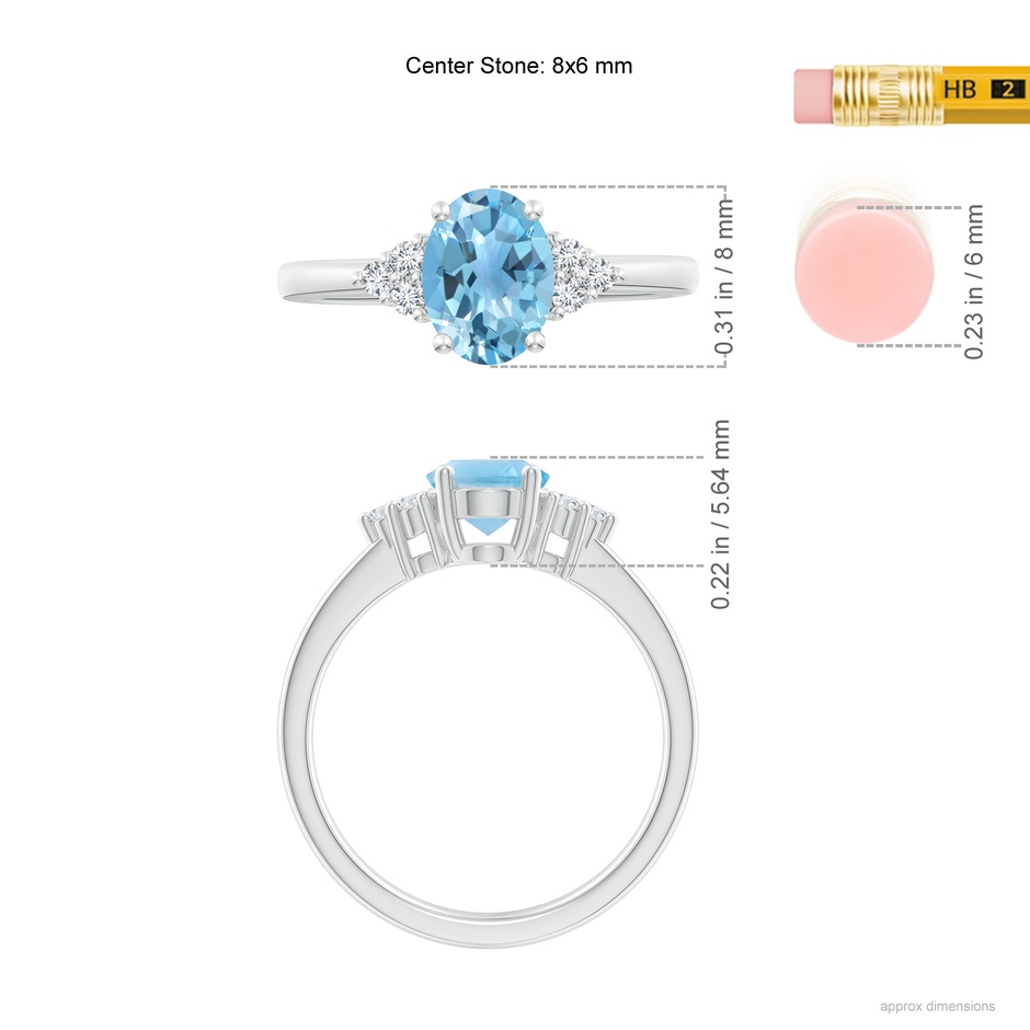 8x6mm A Solitaire Oval Swiss Blue Topaz Ring with Trio Diamond Accents in P950 Platinum ruler
