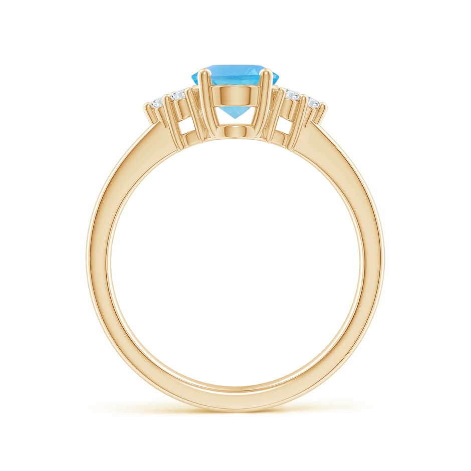 8x6mm AA Solitaire Oval Swiss Blue Topaz Ring with Trio Diamond Accents in Yellow Gold side 1