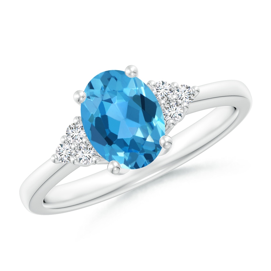 8x6mm AAA Solitaire Oval Swiss Blue Topaz Ring with Trio Diamond Accents in P950 Platinum 