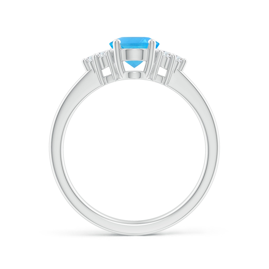 8x6mm AAA Solitaire Oval Swiss Blue Topaz Ring with Trio Diamond Accents in White Gold - side 1