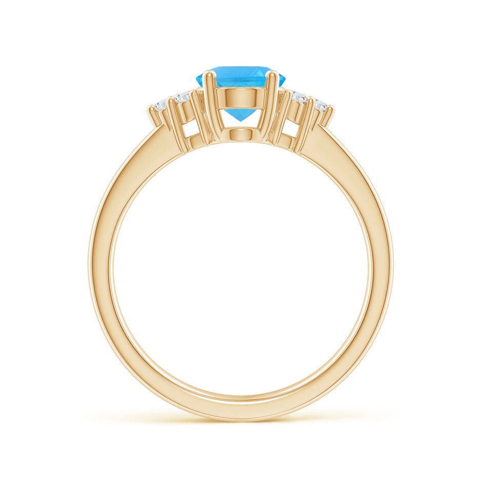 8x6mm AAA Solitaire Oval Swiss Blue Topaz Ring with Trio Diamond Accents in Yellow Gold side 1