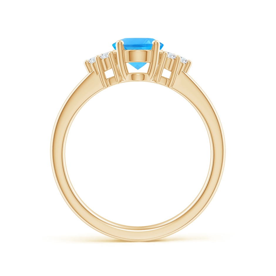 8x6mm AAAA Solitaire Oval Swiss Blue Topaz Ring with Trio Diamond Accents in Yellow Gold side 1