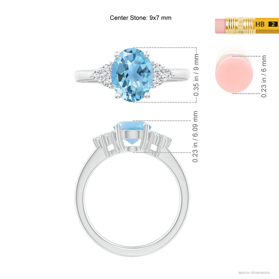 9x7mm A Solitaire Oval Swiss Blue Topaz Ring with Trio Diamond Accents in P950 Platinum ruler
