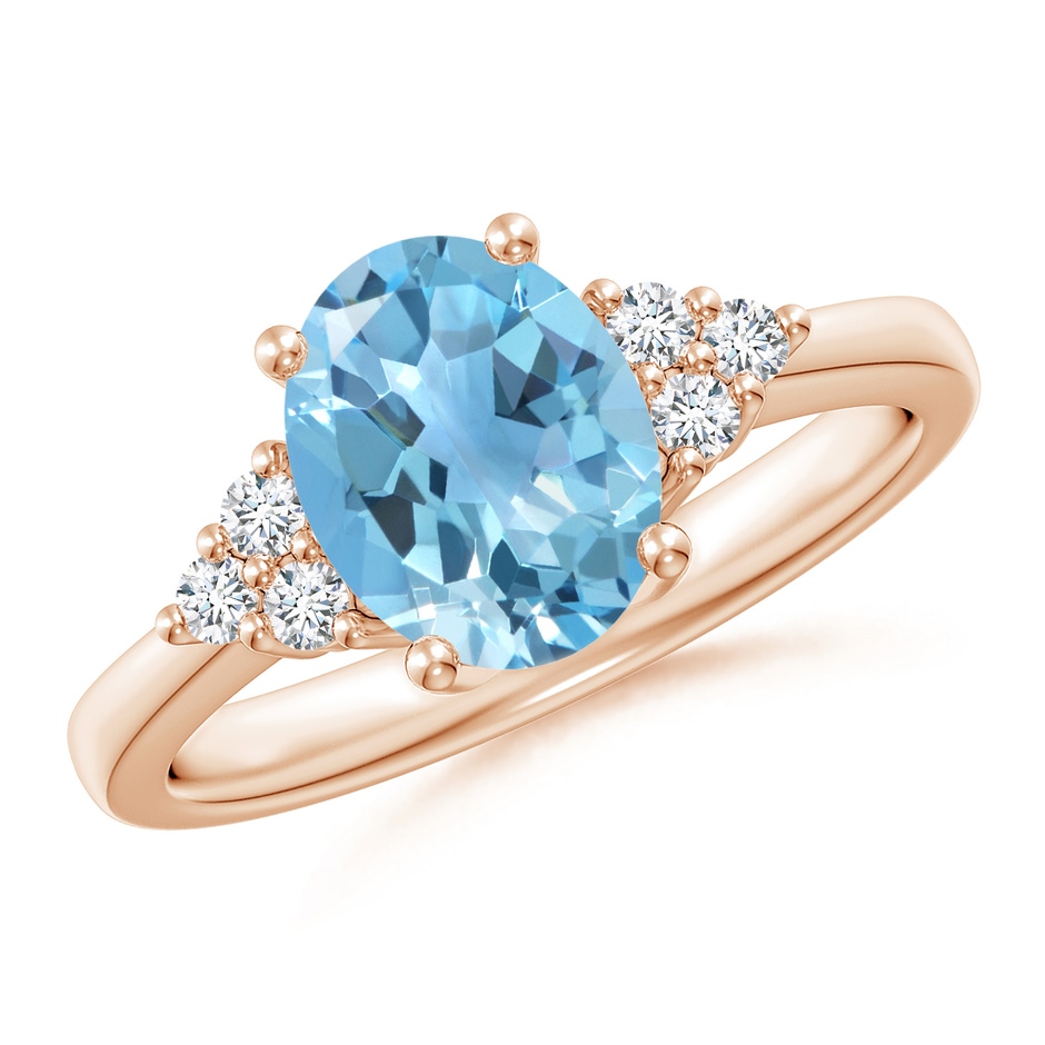 9x7mm A Solitaire Oval Swiss Blue Topaz Ring with Trio Diamond Accents in Rose Gold 