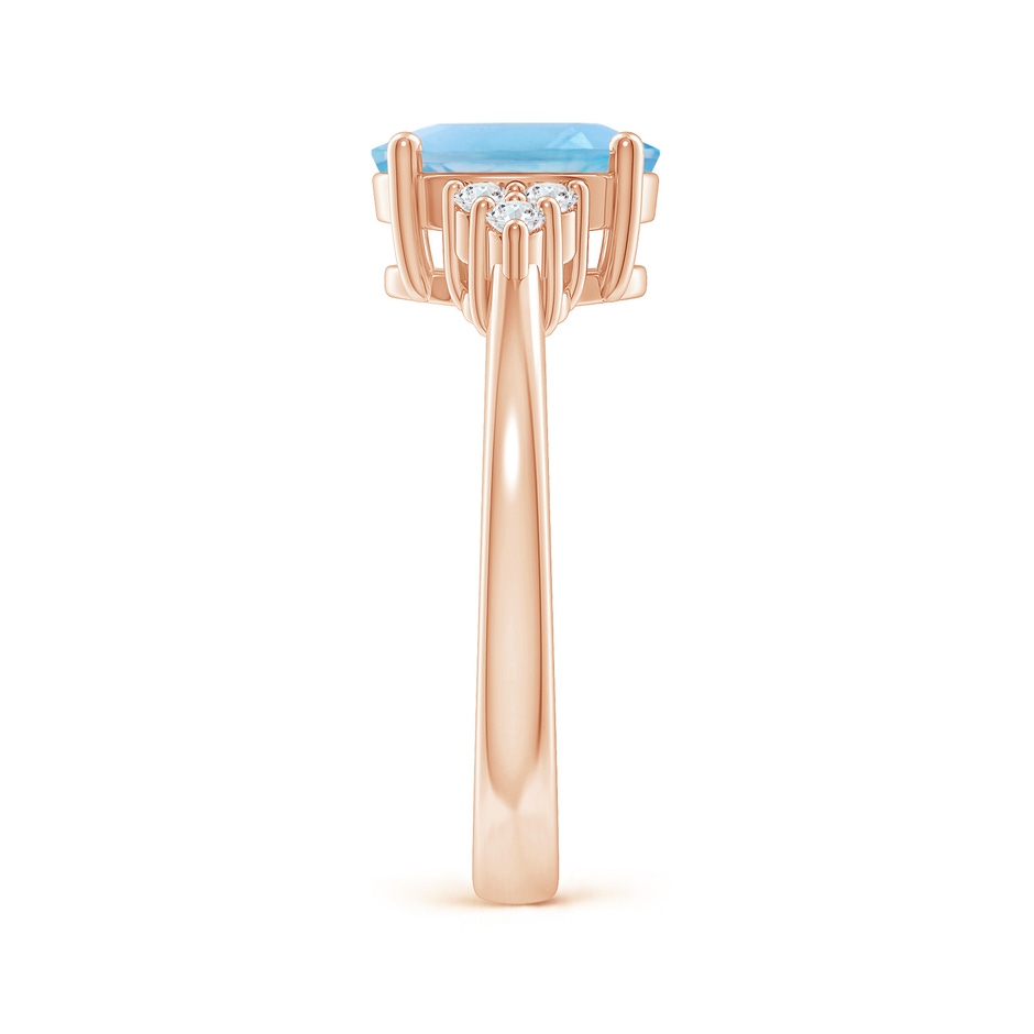 9x7mm A Solitaire Oval Swiss Blue Topaz Ring with Trio Diamond Accents in Rose Gold side 2