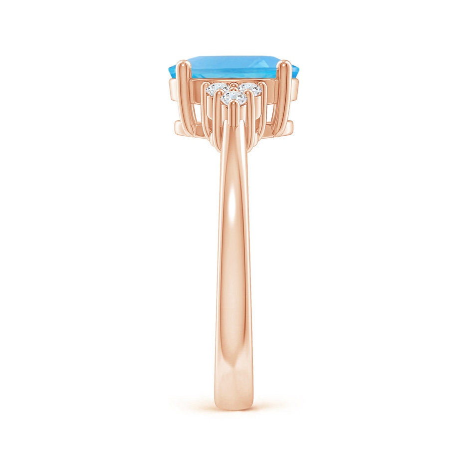 9x7mm AA Solitaire Oval Swiss Blue Topaz Ring with Trio Diamond Accents in Rose Gold side 2