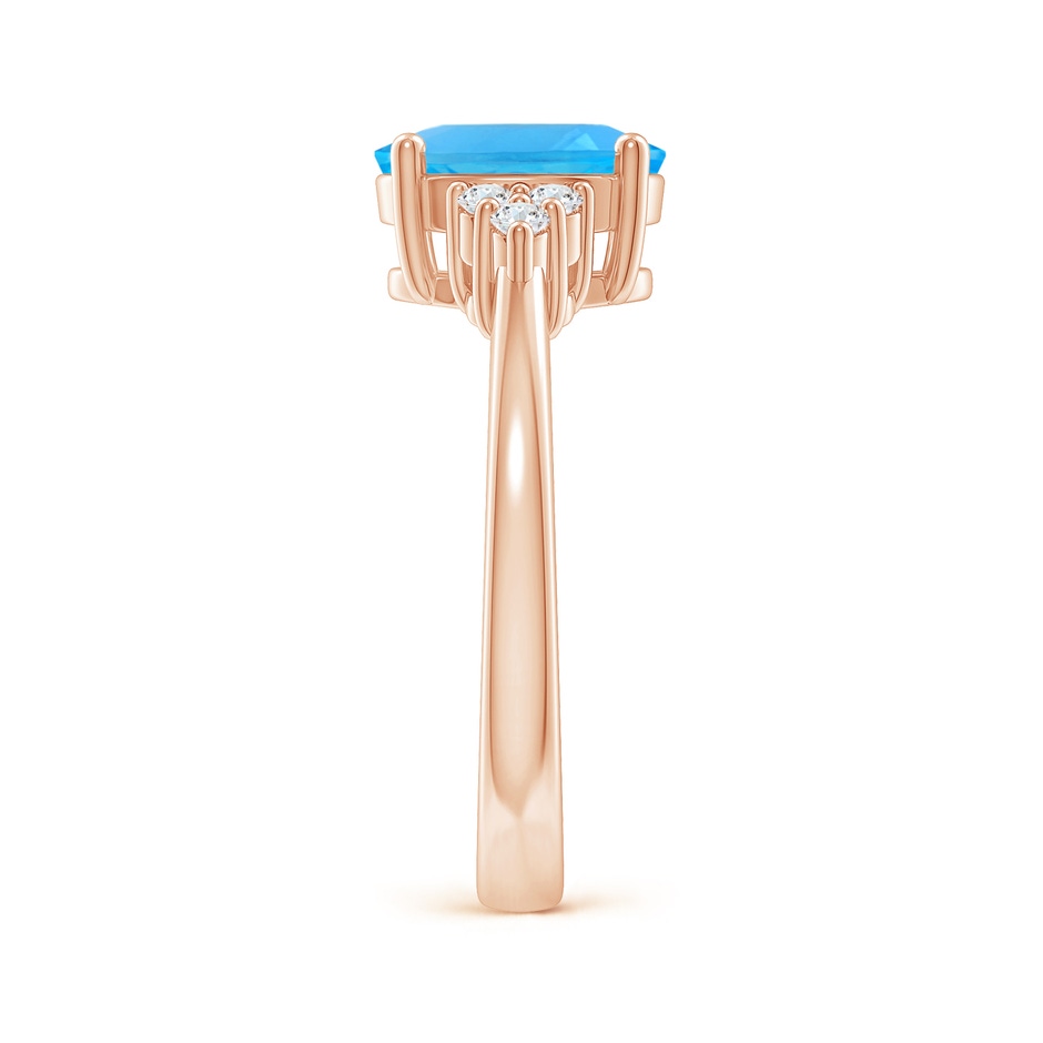 9x7mm AAA Solitaire Oval Swiss Blue Topaz Ring with Trio Diamond Accents in Rose Gold side 2