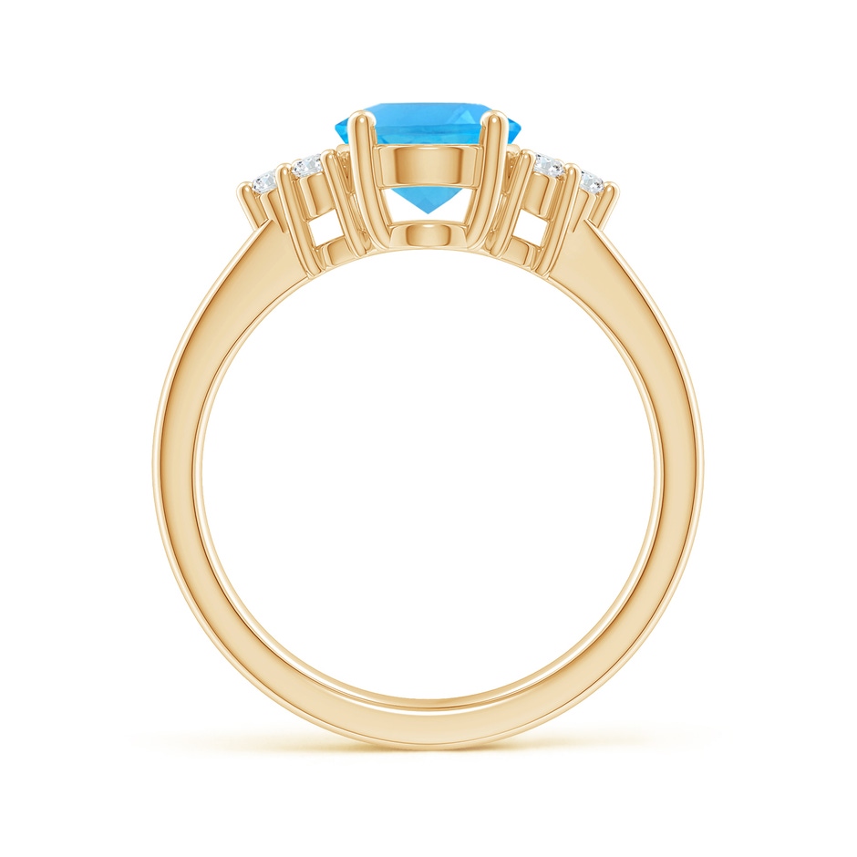 9x7mm AAA Solitaire Oval Swiss Blue Topaz Ring with Trio Diamond Accents in Yellow Gold side 1