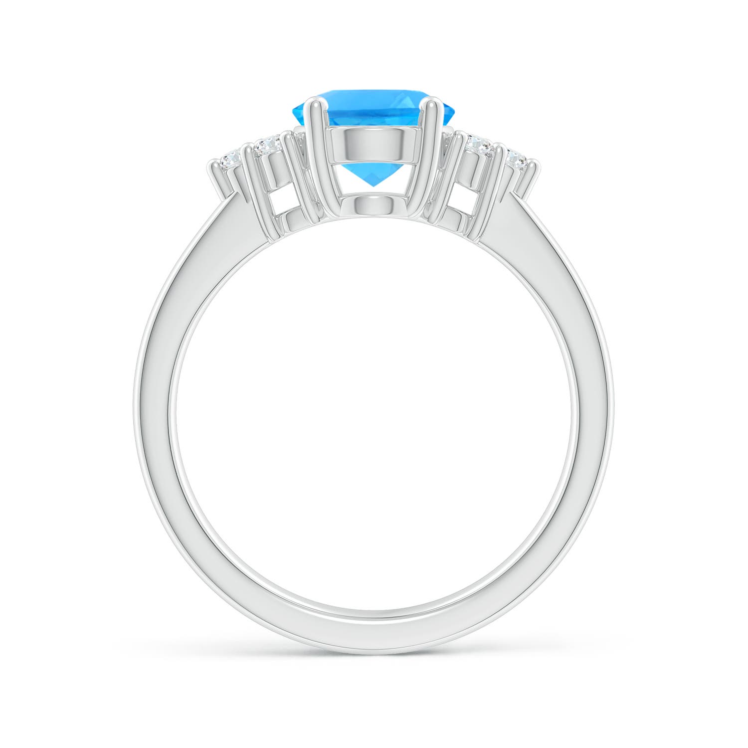 9x7mm AAAA Solitaire Oval Swiss Blue Topaz Ring with Trio Diamond Accents in P950 Platinum