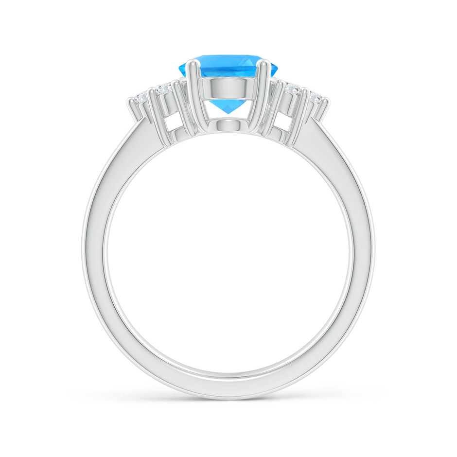 9x7mm AAAA Solitaire Oval Swiss Blue Topaz Ring with Trio Diamond Accents in P950 Platinum side 1