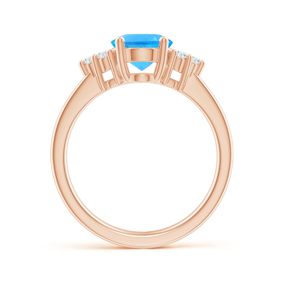 9x7mm AAAA Solitaire Oval Swiss Blue Topaz Ring with Trio Diamond Accents in Rose Gold side 1