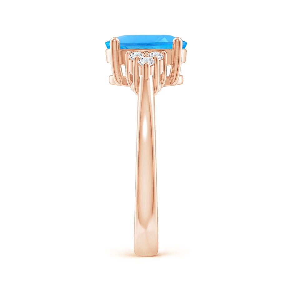 9x7mm AAAA Solitaire Oval Swiss Blue Topaz Ring with Trio Diamond Accents in Rose Gold side 2
